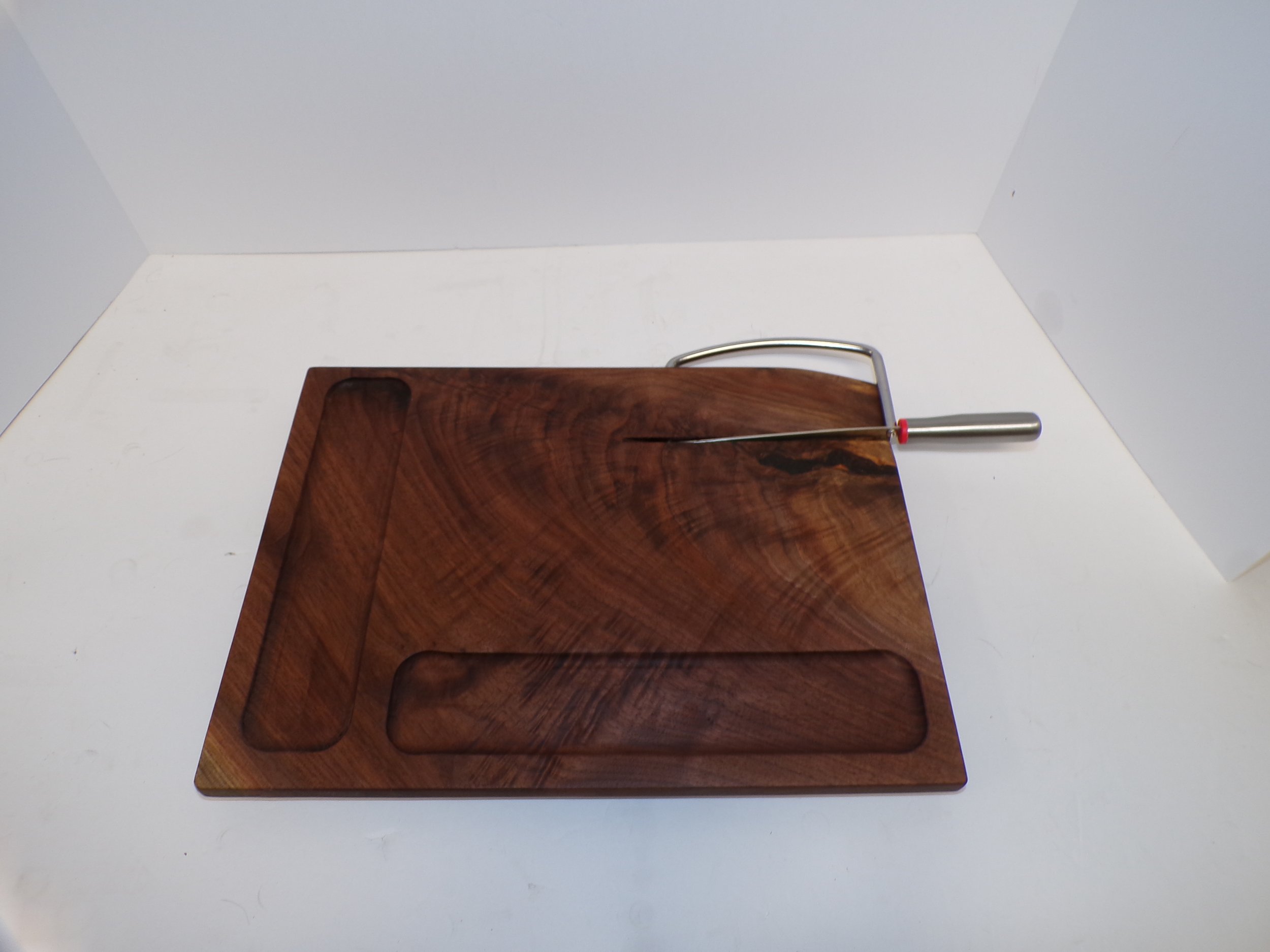 One of a Kind Hand Crafted Figured Walnut Cheese Slicer Knife with Feet