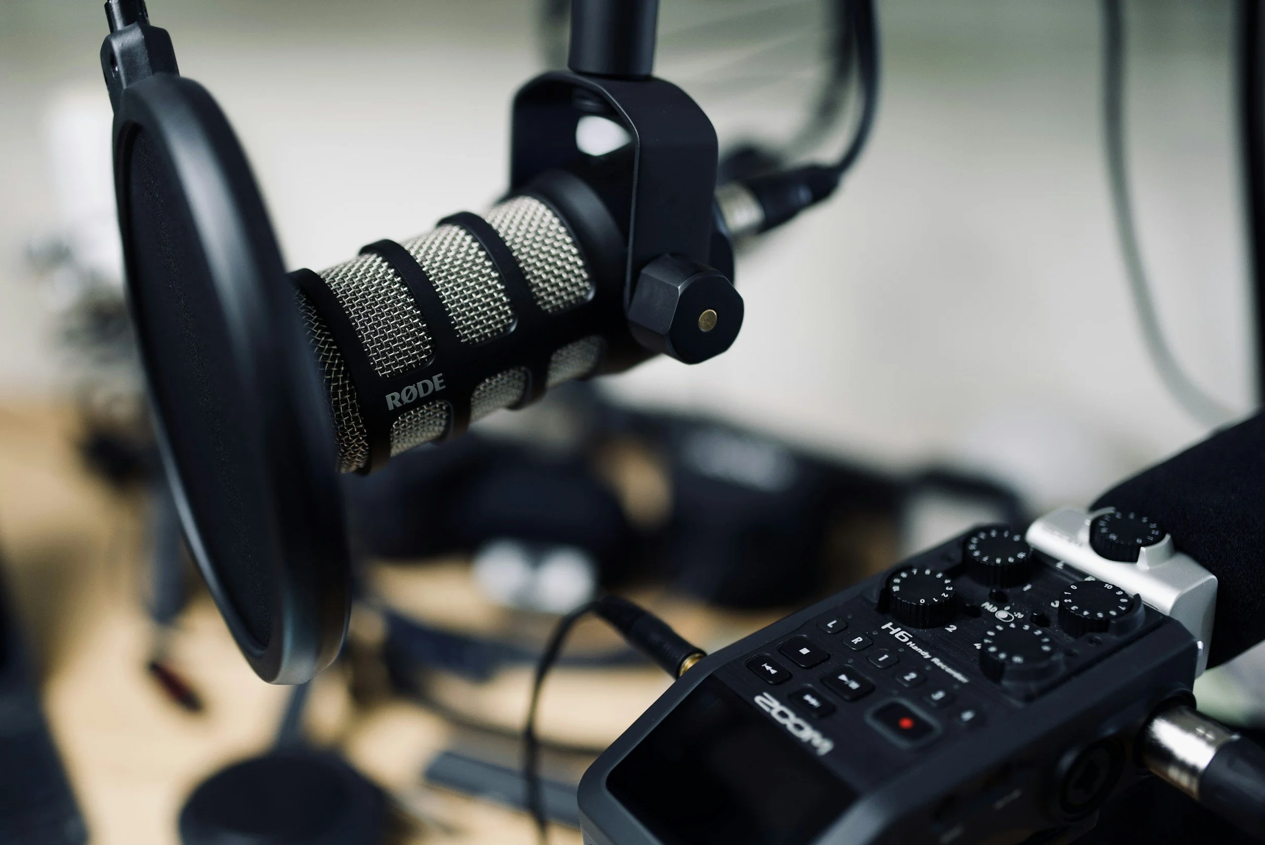 Podcast recording equipment microphone and audio mixer - podcast production Toronto