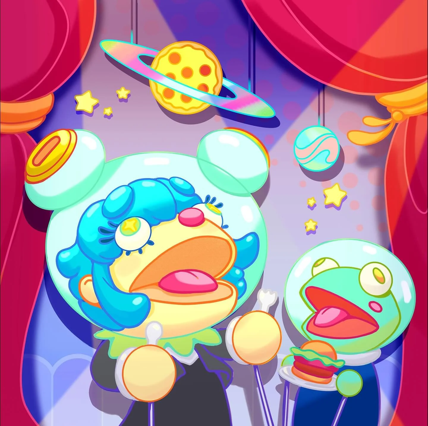 showtime~! \(★&omega;★)/

✏️: @squifgar @allisontyano&nbsp;

#puppet #kids #show #frog #space #food
