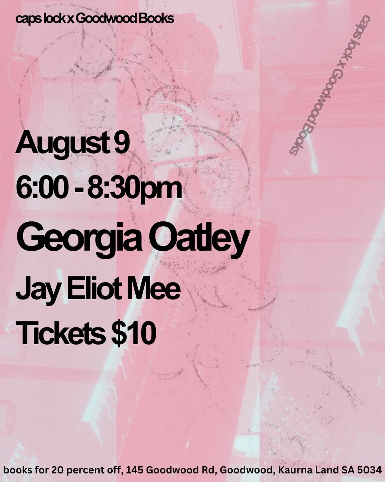 Beautiful friends, a tender gig appears on the horizon. I will love to share a warm room full of words with you on Saturday the 9th of August alongside @jayeliotmee and the passionate and delightful @capslock.adl and @goodwoodbooks peoples. I decree,