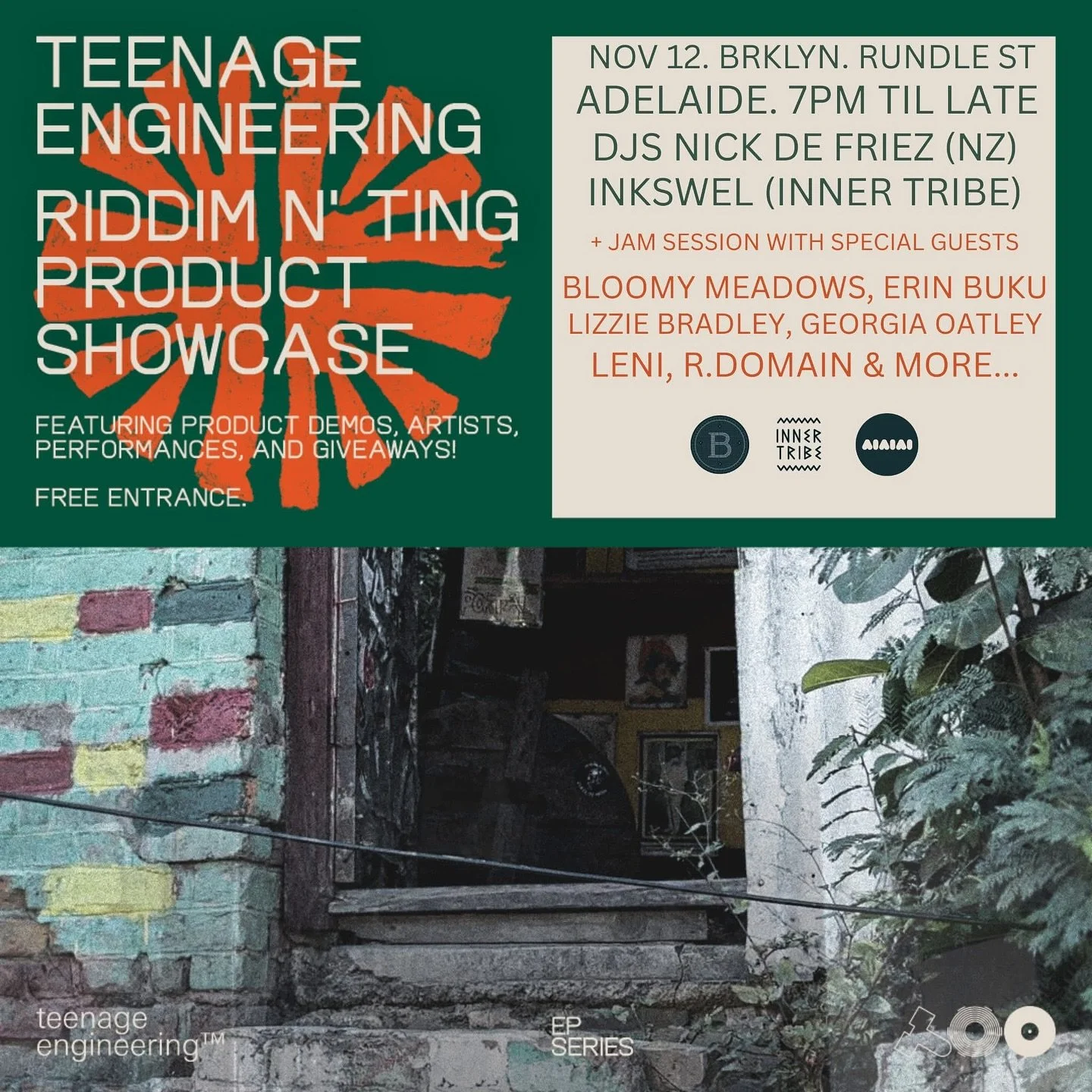 Adelaide peeps. Free community event tomorrow night at @brklynadl from 7pm on Rundle St to launch the new Riddim n&rsquo; Ting EP 40 From @teenageengineering ⚙️🎵

Product demos and giveaways from @teenageengineering , @aiaiai.audio and @innertribere