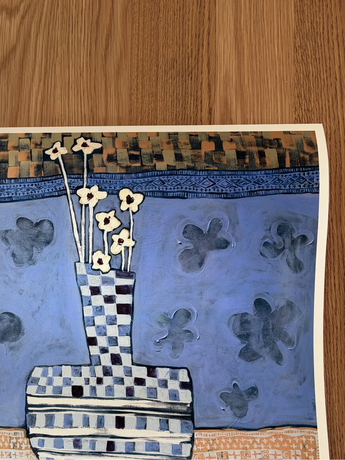 Stillness in Blue archival fine art print photographed on wooden surface