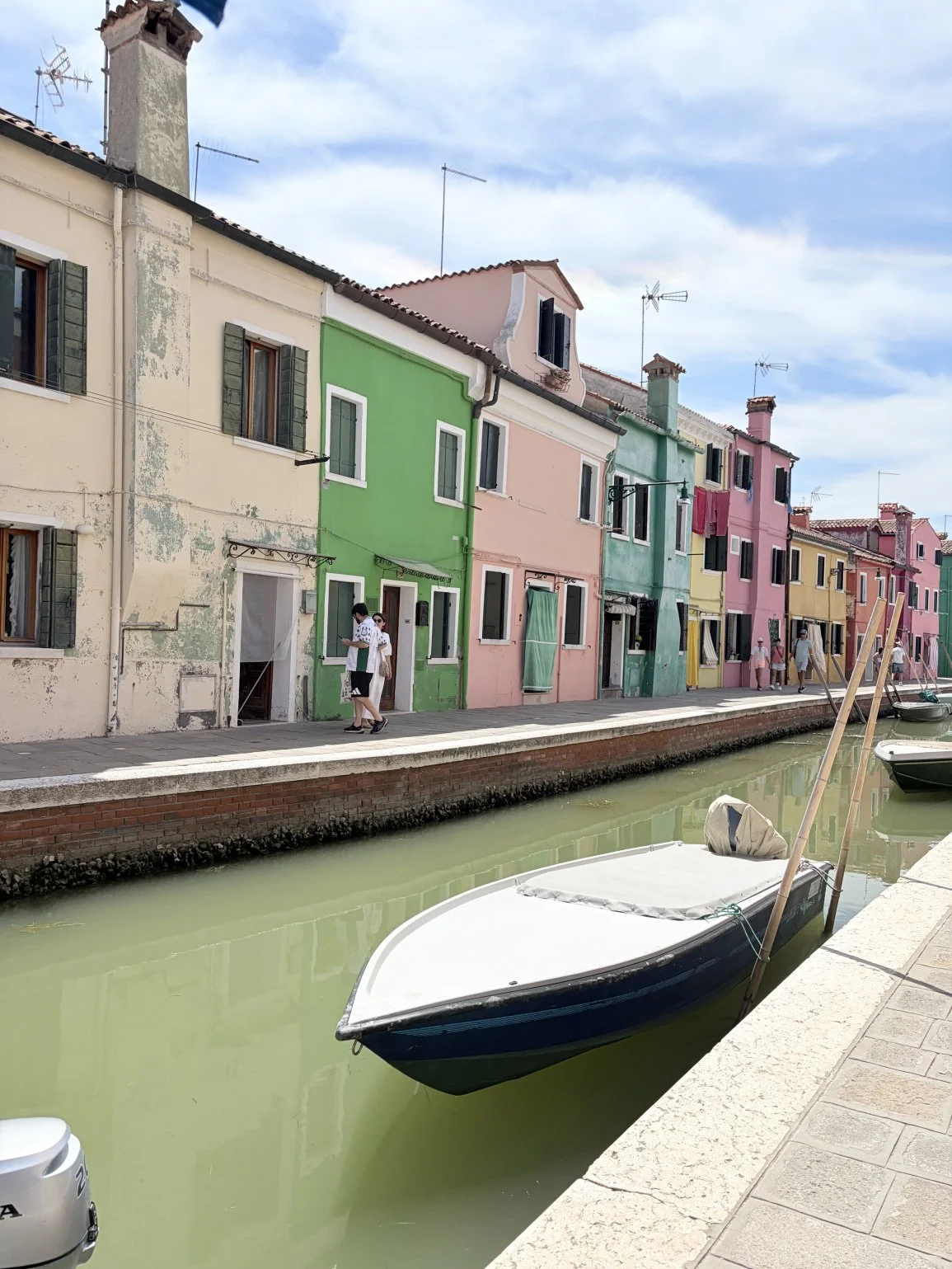 Colourful houses along a canal in Burano, Italy