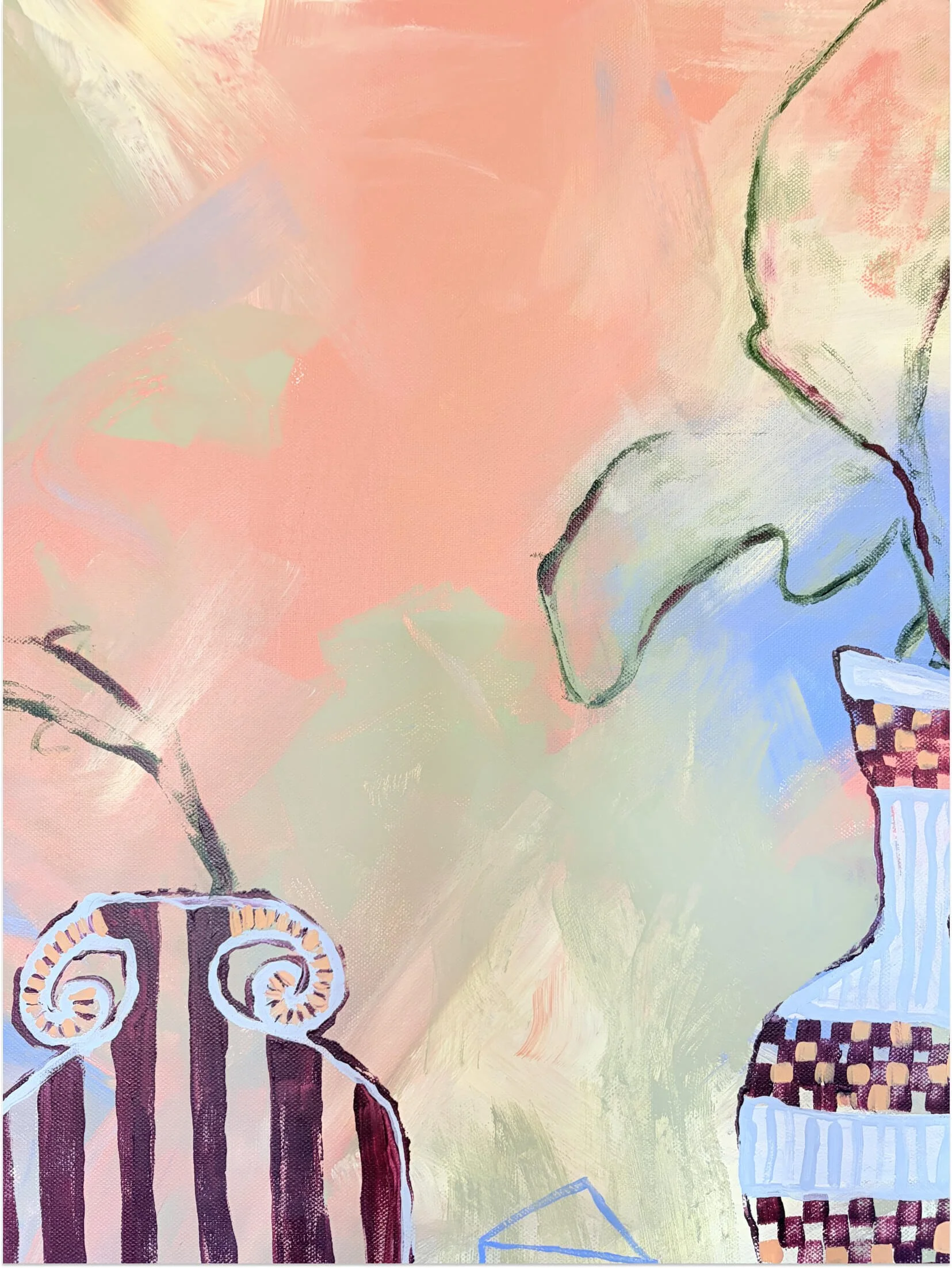 Abstract floral and striped vase detail from Late Checkout