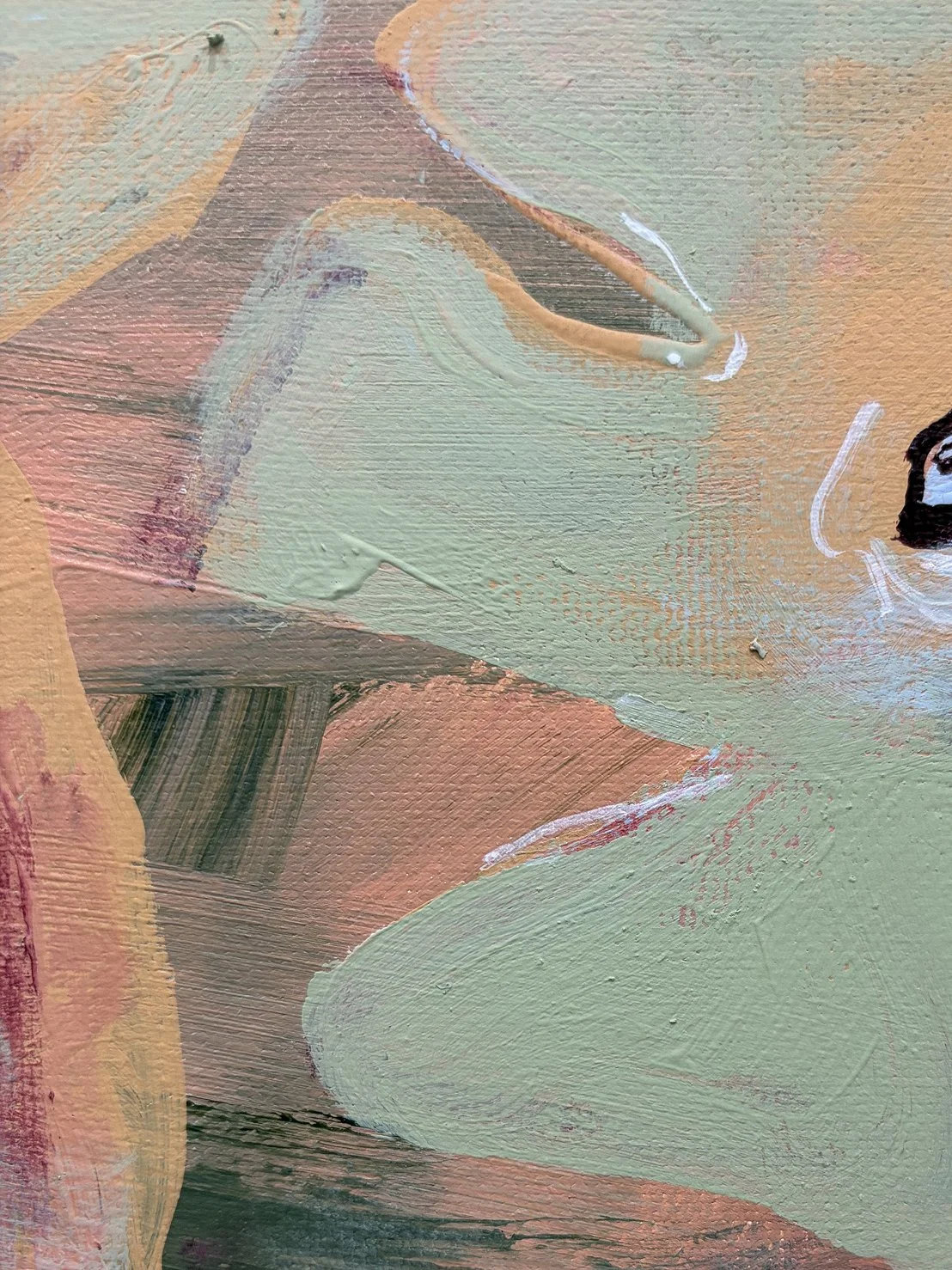 Textured ochre and peach abstract flower details with white sketched line art by contemporary artist Anita Robinson.