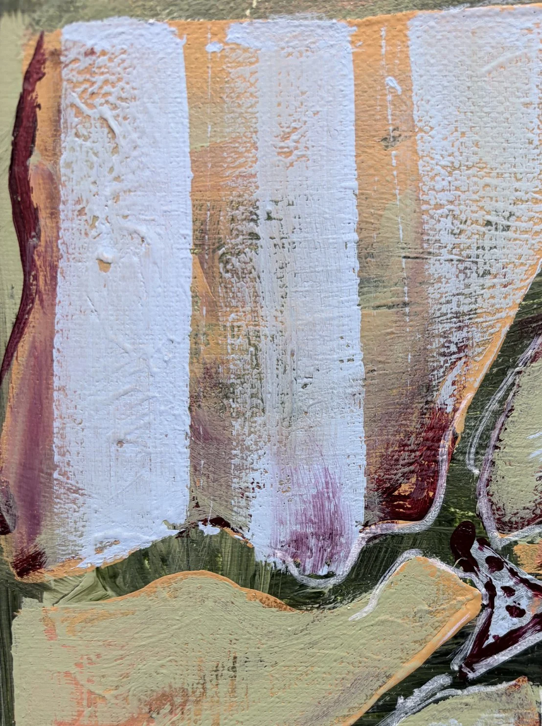 Close-up texture detail of abstract flower petals and soft vertical stripes from the original painting The Sunday Vase by Anita Robinson.