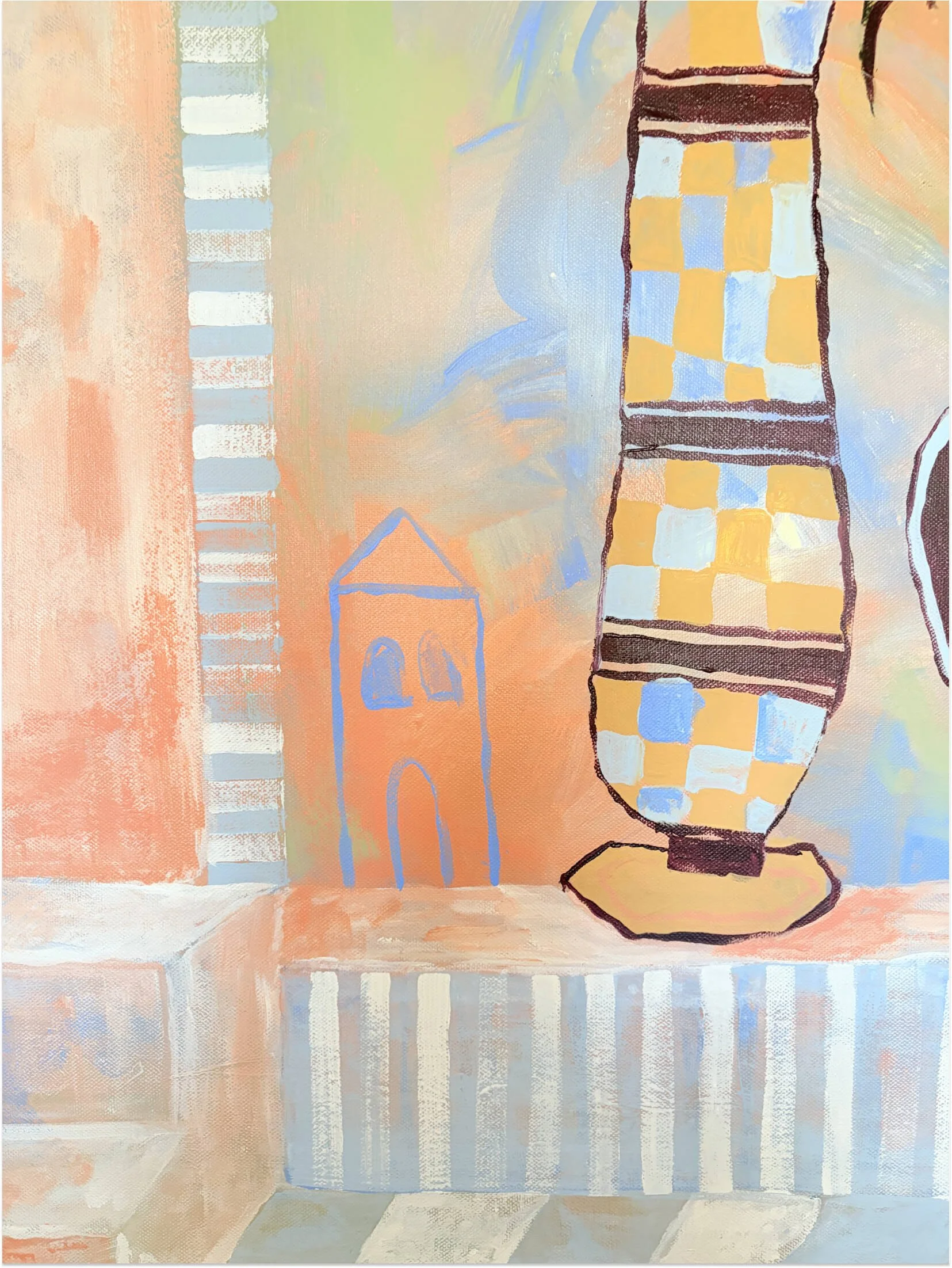 Checked vase and architectural detail from Late Checkout