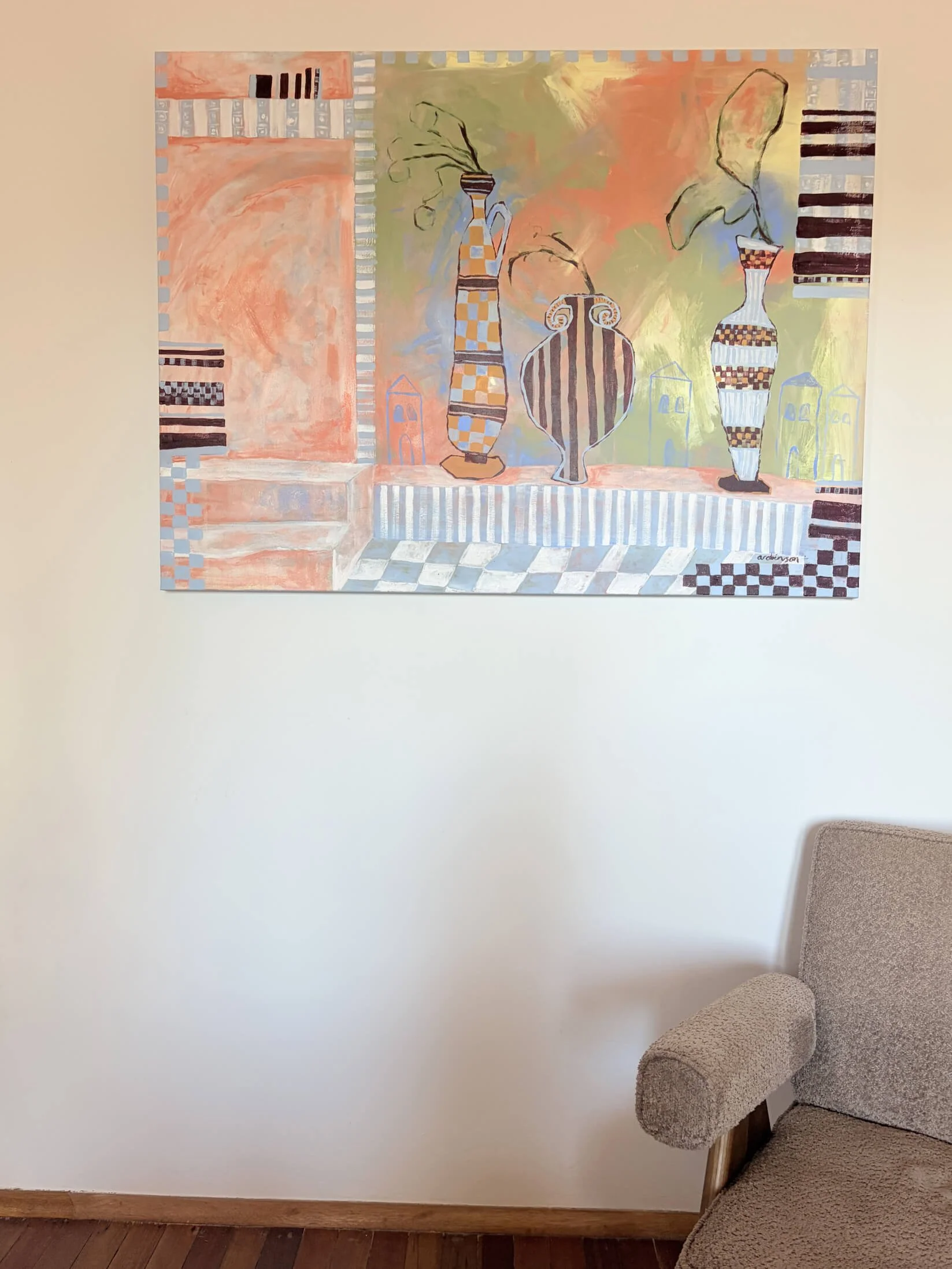 Late Checkout abstract still life painting by Sydney artist Anita Robinson
