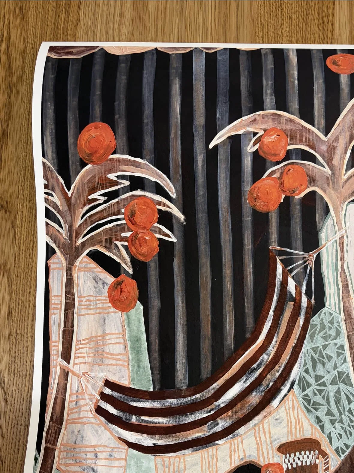 Falling Orange archival fine art print photographed on wooden surface