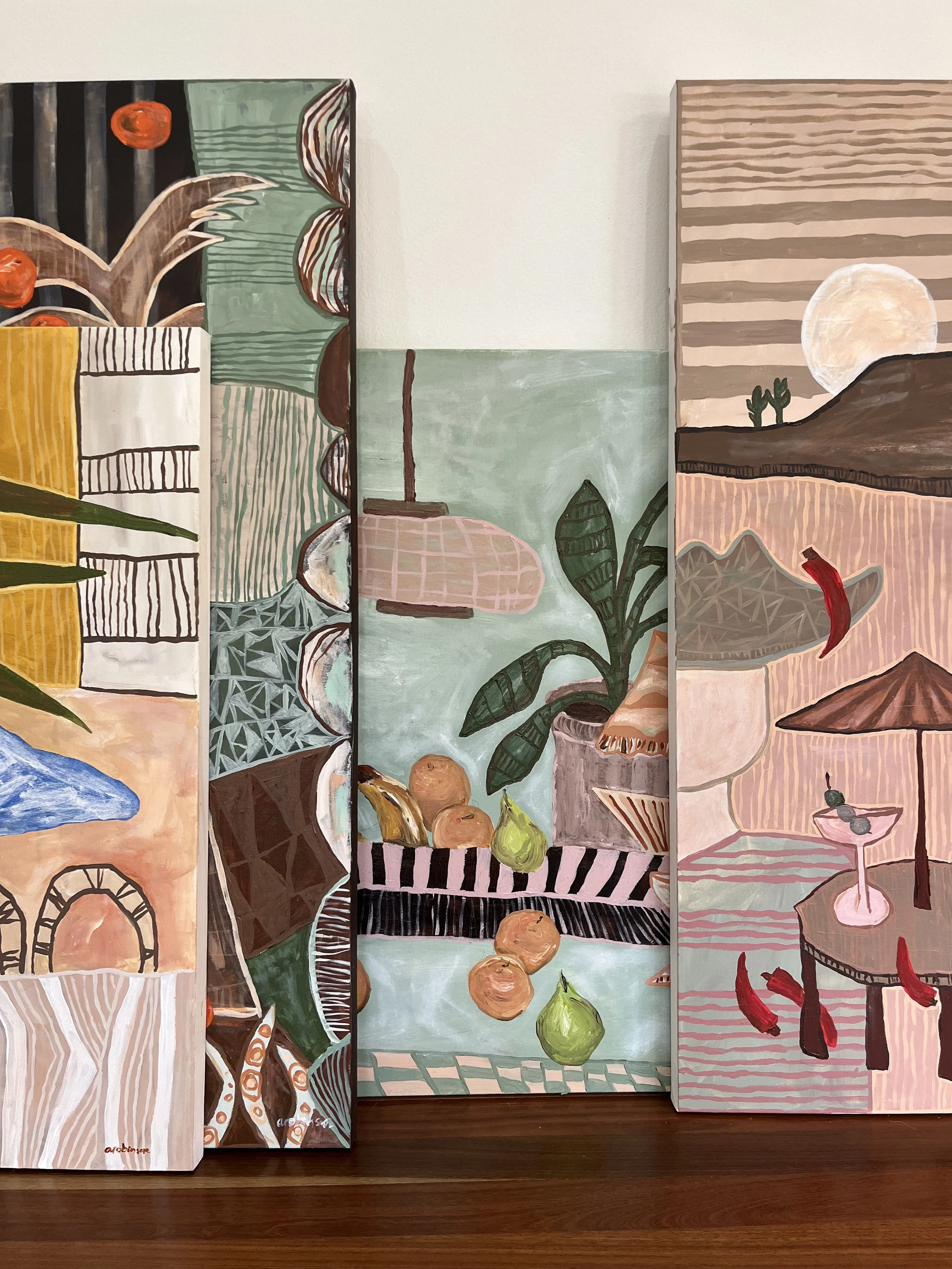 A close-up detail of a painting, highlighting the textured brushwork and rich colors