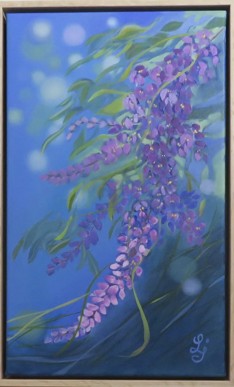 Violacea II - Oil on stretched canvas with a  natural wooden floating frame - Ready to hang - 53 x 33 x 5.5cm - $500
