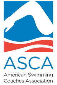 ASCA logo with a stylized swimmer, wave, and American flag colors, representing the American Swimming Coaches Association.