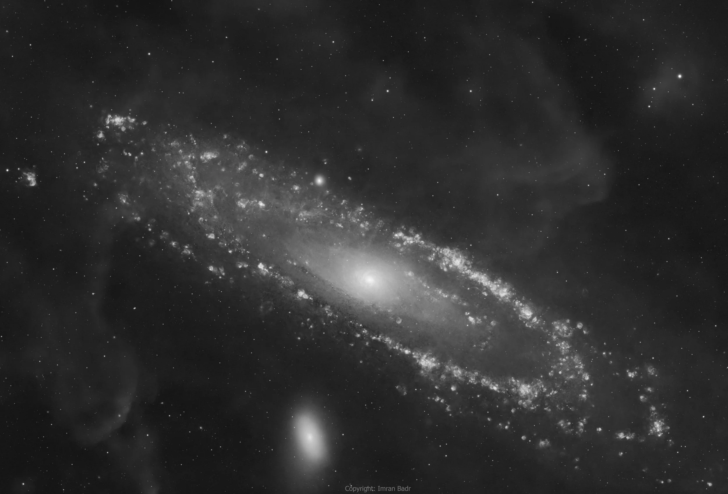 Andromeda galaxy in greyscale