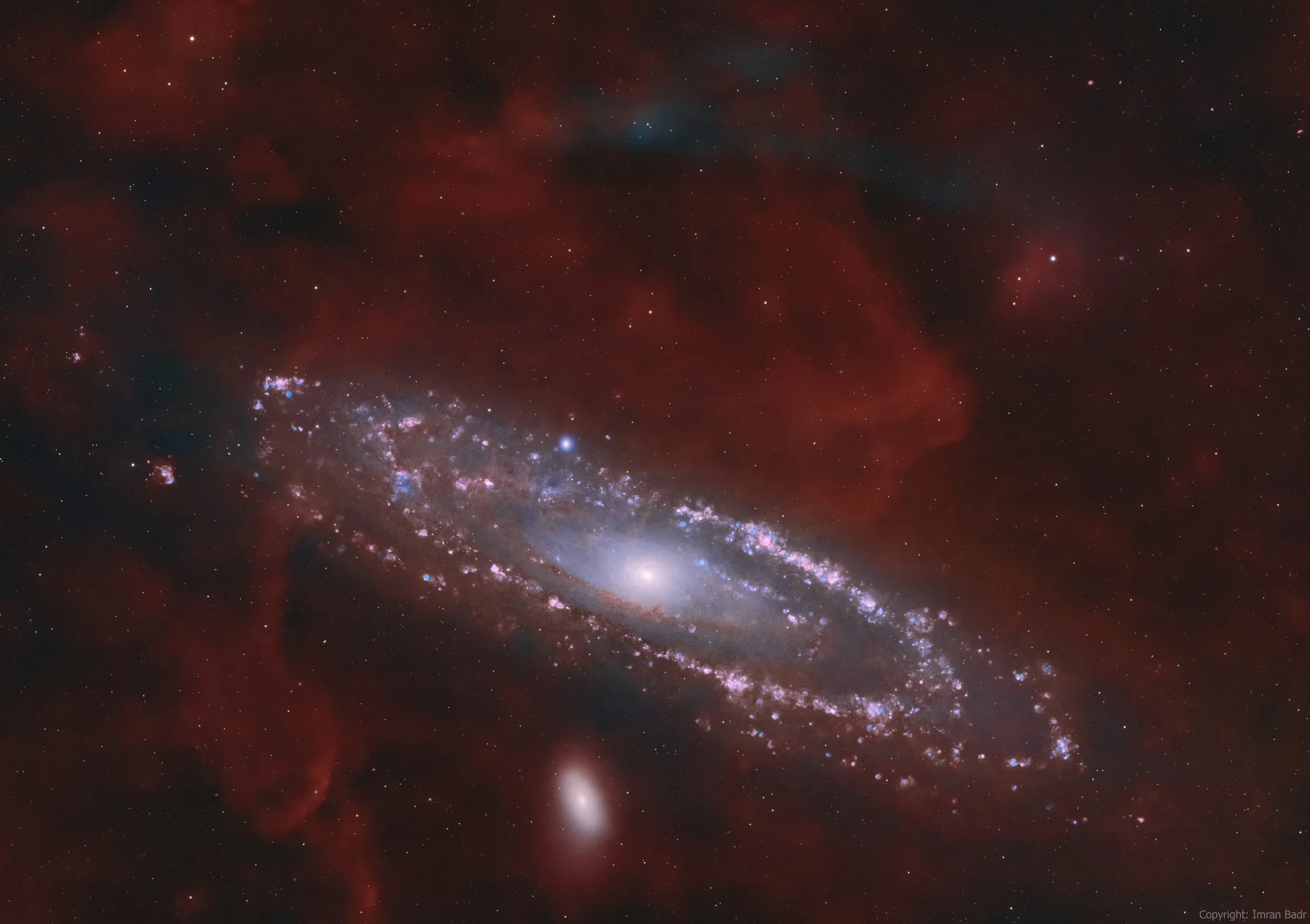 Andromeda galaxy and O3 arc with ha clouds