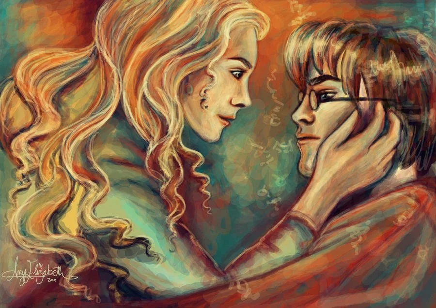 Painting of a woman gently holding a young person's face as they look into each other's eyes