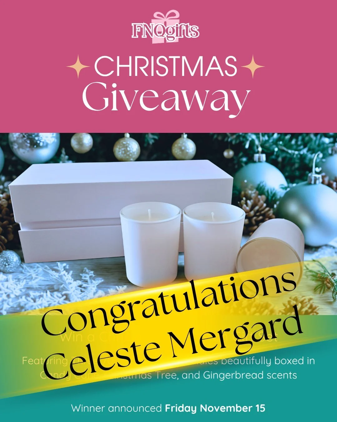 🎉 Congratulations to our giveaway winner! 🎉

@celestemergard, you&rsquo;ve won The Christmas Collection &ndash; three festive handmade candles in Candy Cane, Gingerbread, and Christmas Tree scents! 🎄✨

Thank you to everyone who joined in the fun a