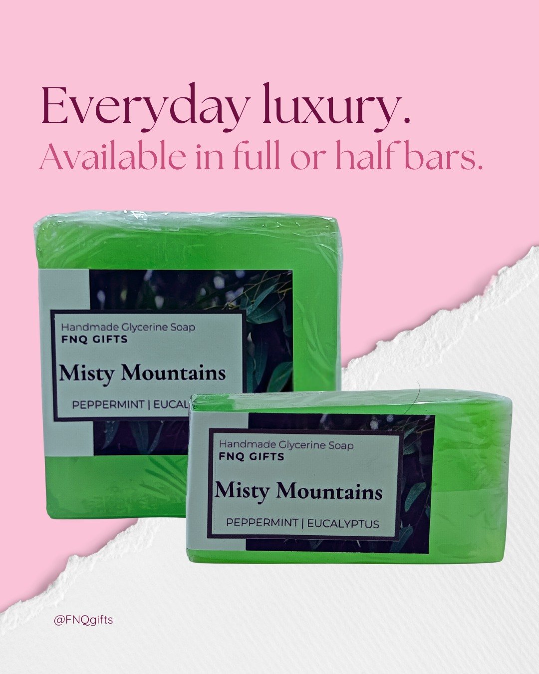 Everyday luxury. 🌿❄️ Available in full or half bars. 
Misty Mountains - cool and refreshing peppermint &amp; eucalyptus, inspired by the crisp mountain air.