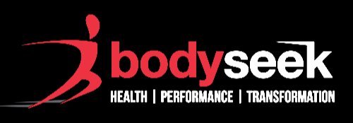 Body Seek logo with a stylized red figure, and the words 'bodyseek' in red and white, along with the tagline 'Health | Performance | Transformation'.}
