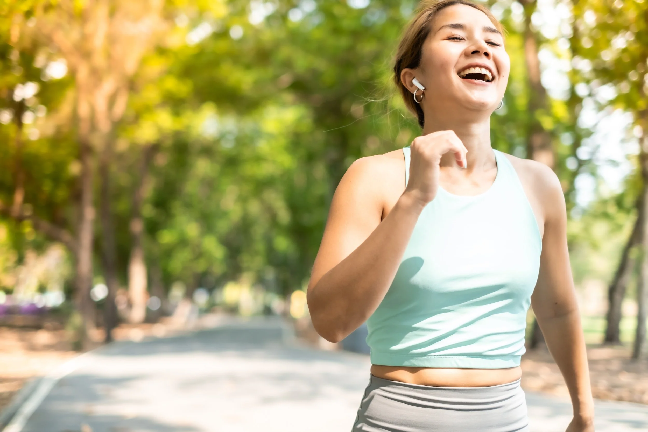 a happy women running