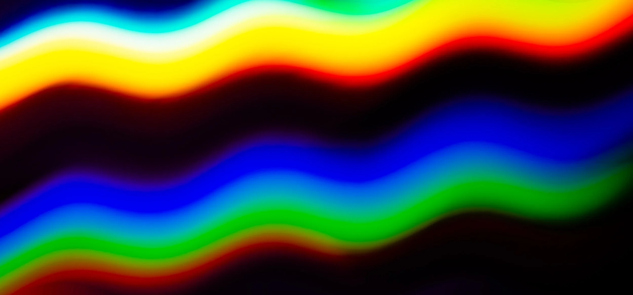 Abstract digital artwork with flowing, wavy lines of rainbow colors including blue, green, yellow, red, and black.