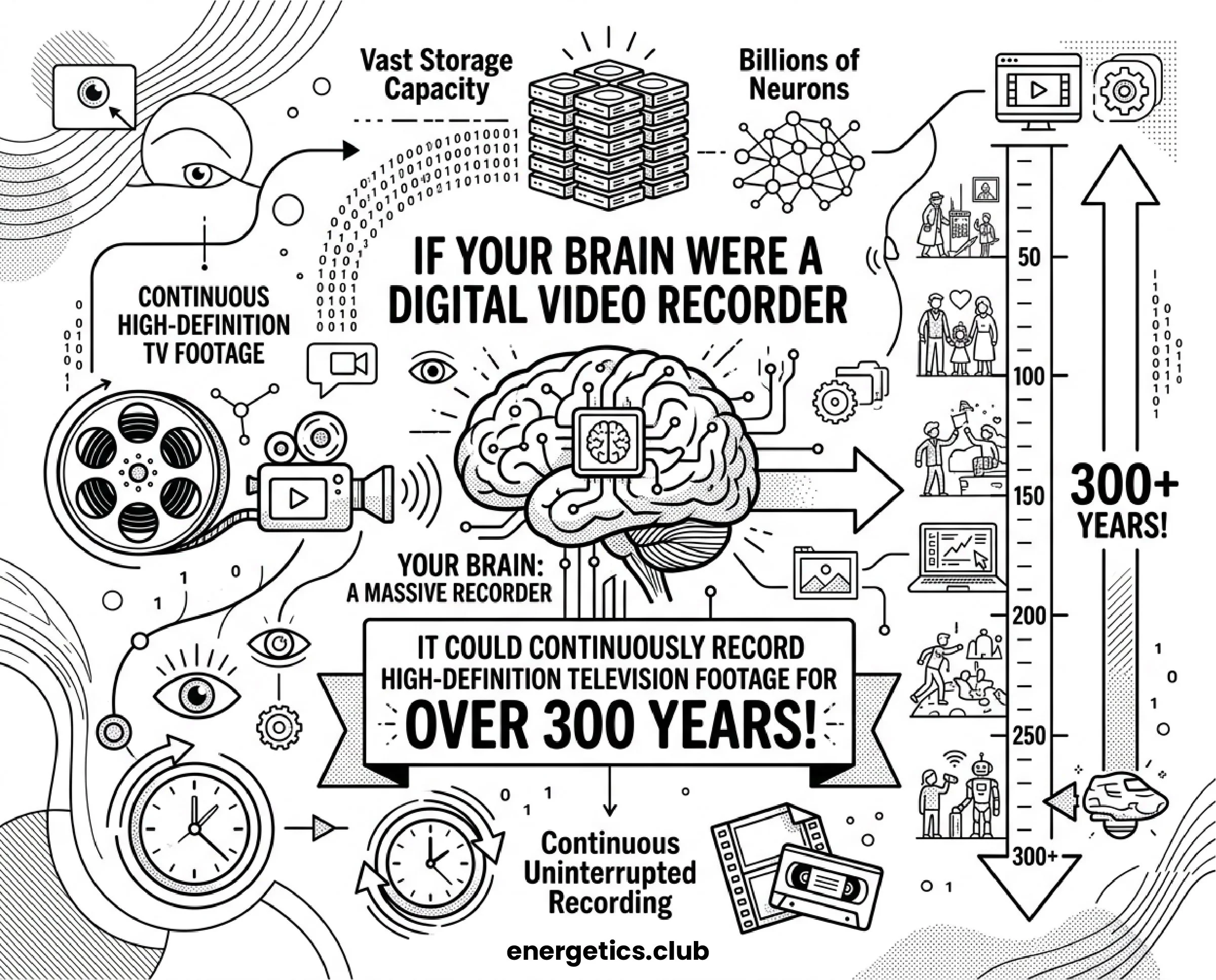 An infographic of how much your brain can store