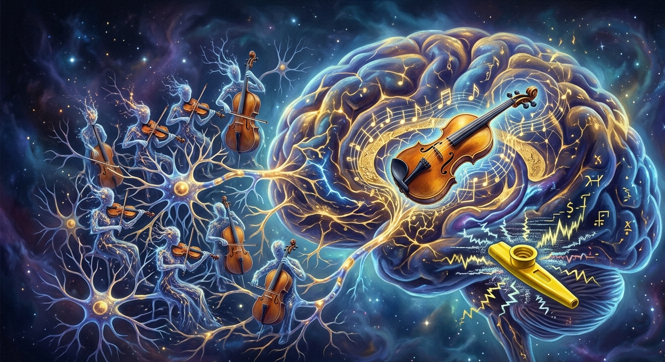 brain playing musical instruments