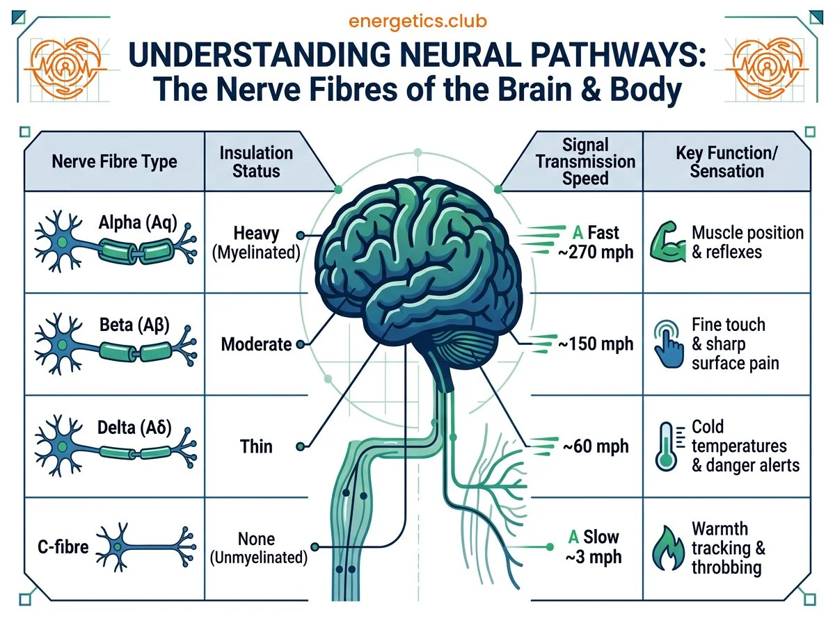the nerve fibres of the brain and the body