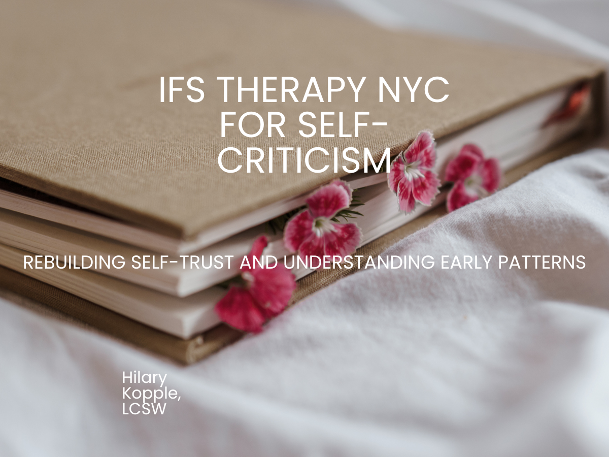 a brown notebook and pink flowers after healing from ifs therapy nyc