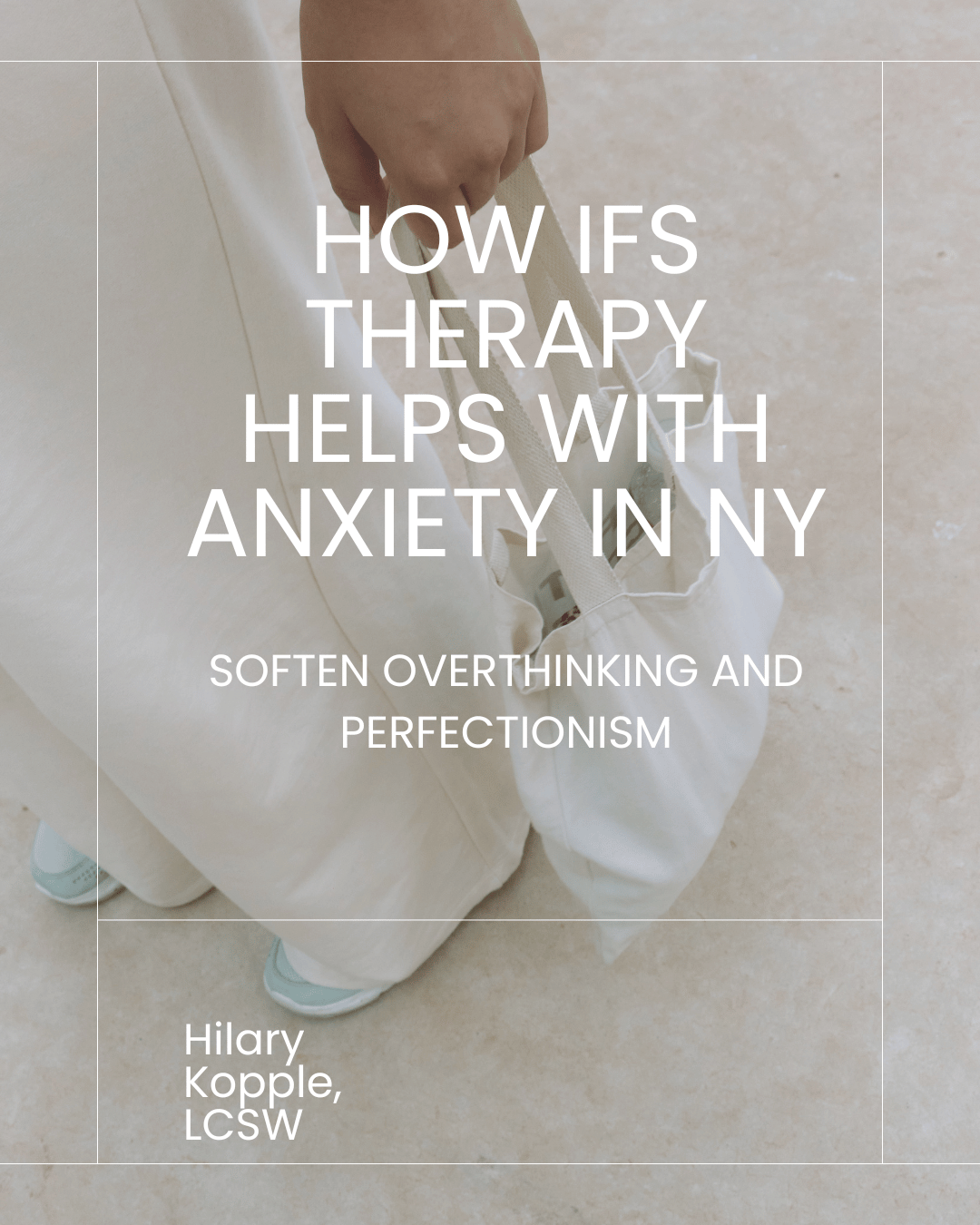 woman's hand holding white tote bag wearing white dress ifs therapy ny