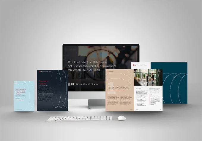 Range of materials and templates created to support the 2022 JLL global brand refresh. Templates and creative produced for multiple countries and languages.