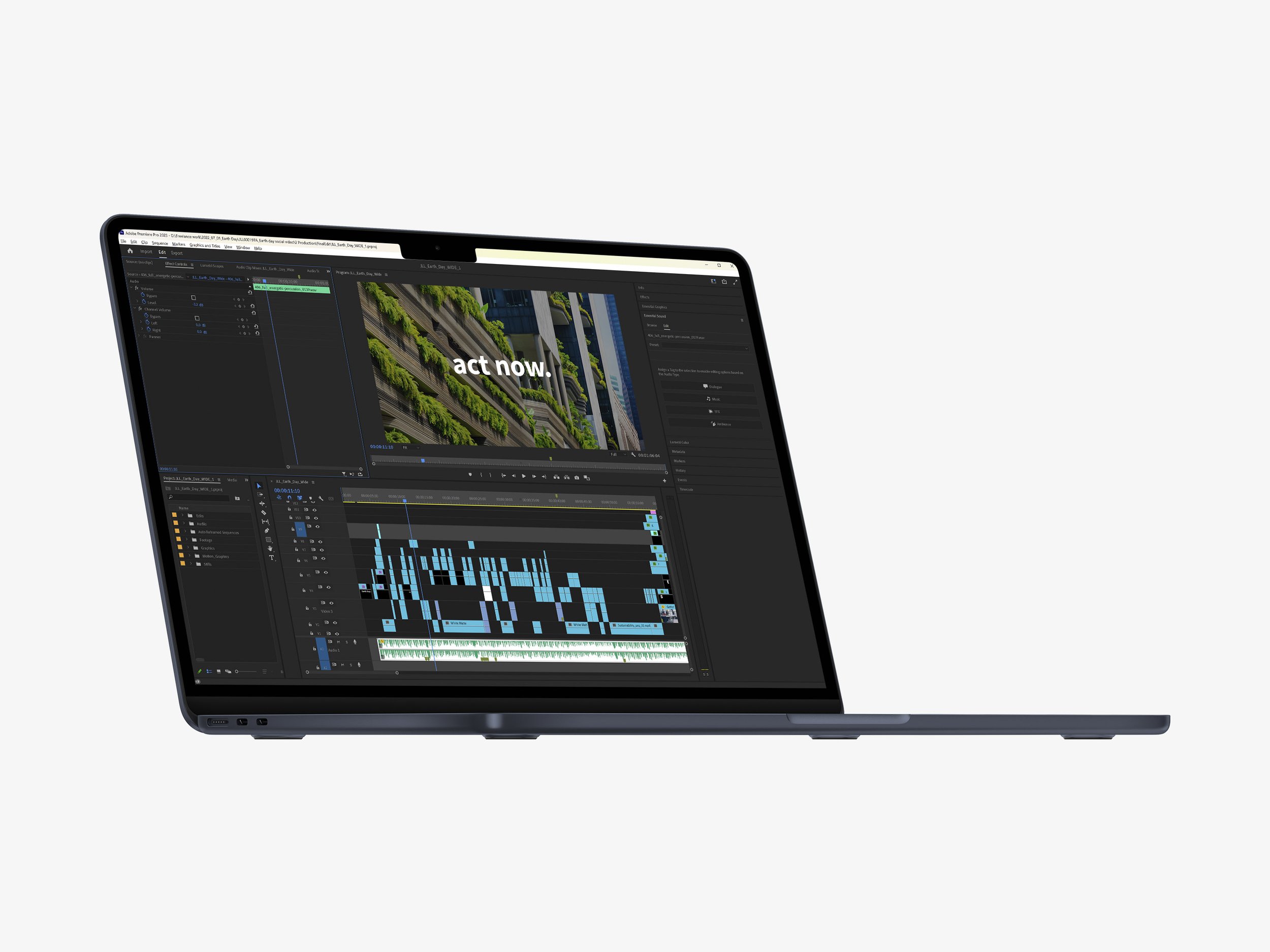 Laptop with editing software: Video edit in progress on a laptop.