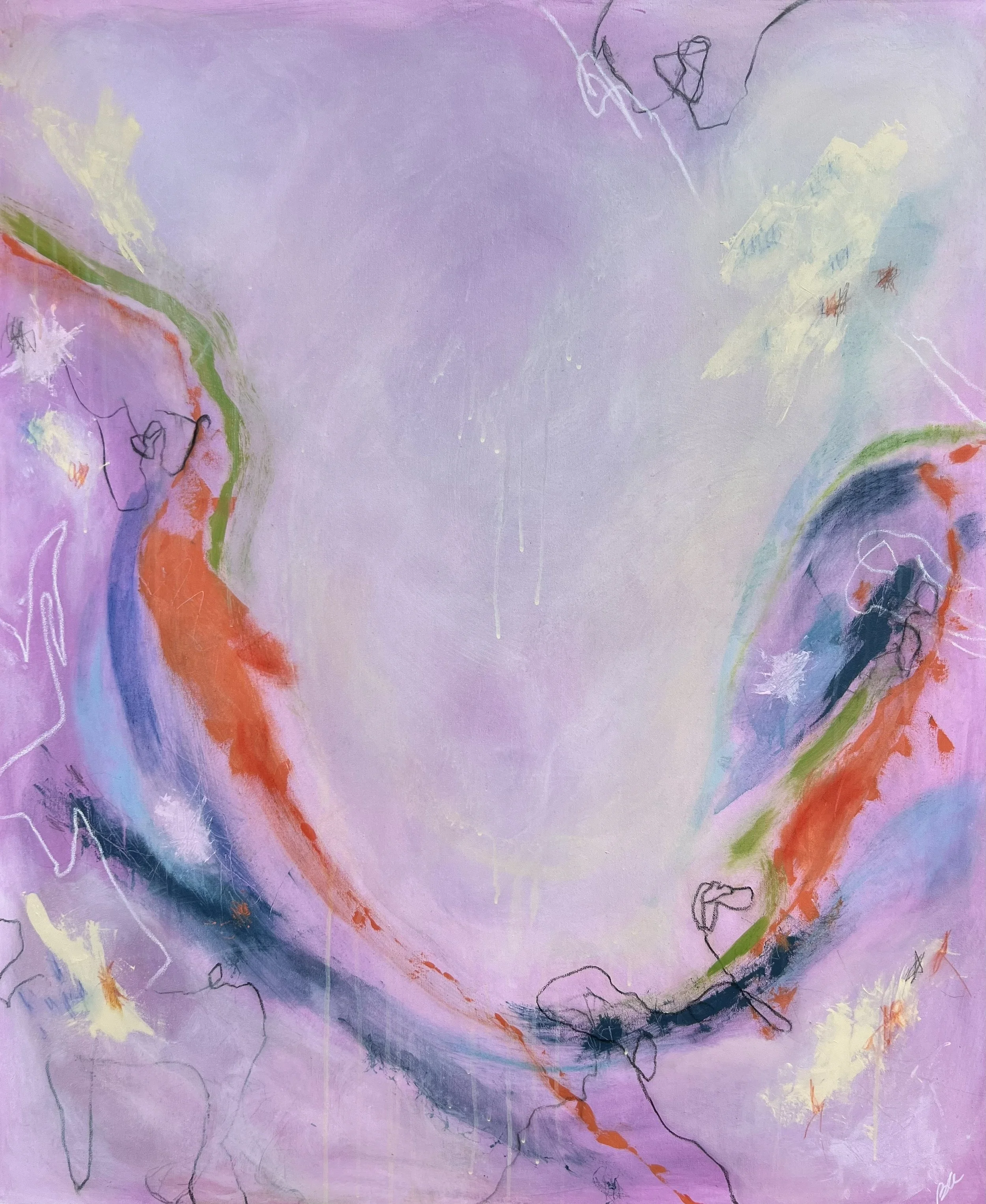 Bright, emotive acrylic painting with layered colour and movement by Bianca Eleanor Art.