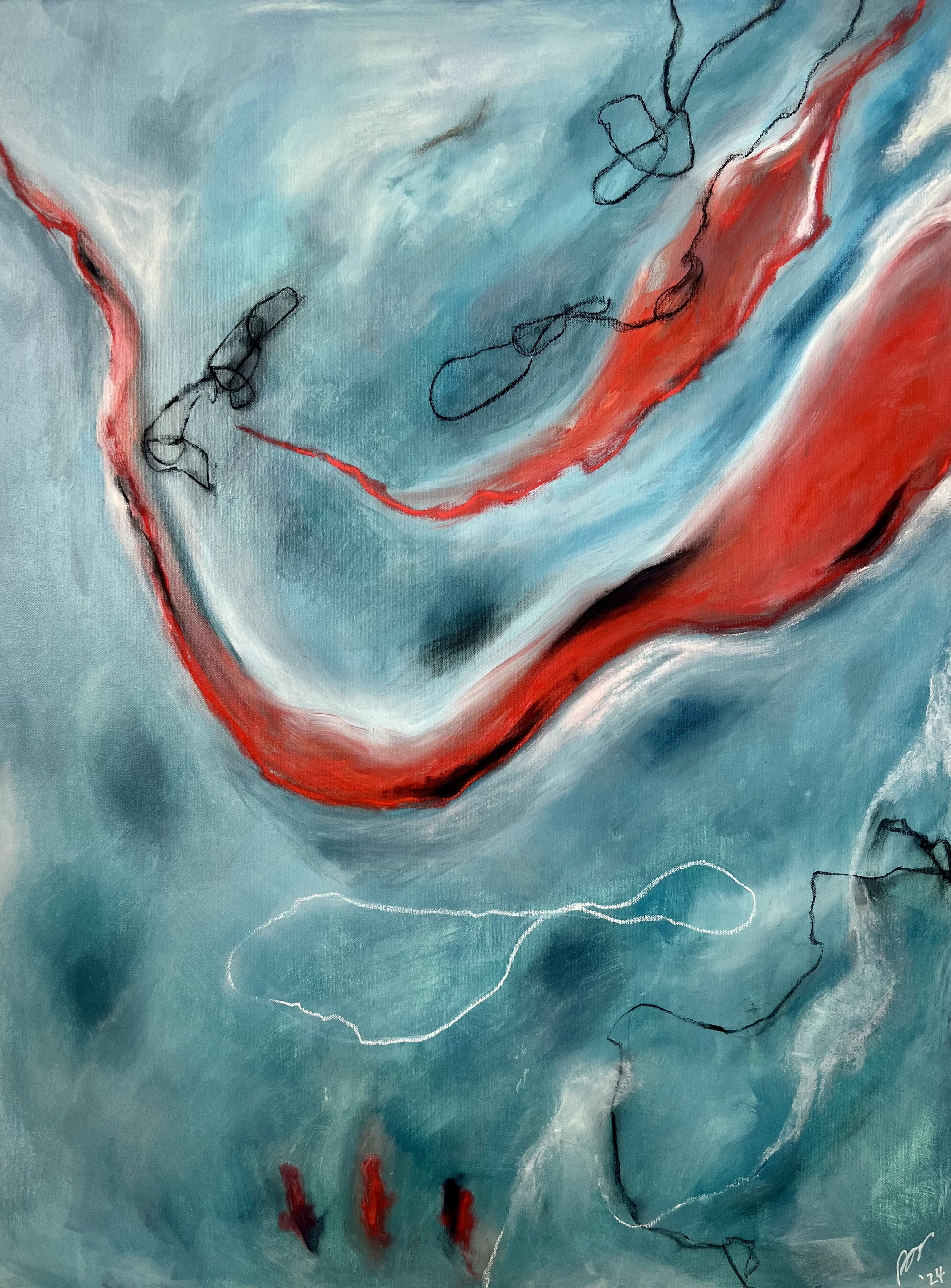 Moody, blue acrylic painting, inspired by the ocean by Bianca Eleanor Art.