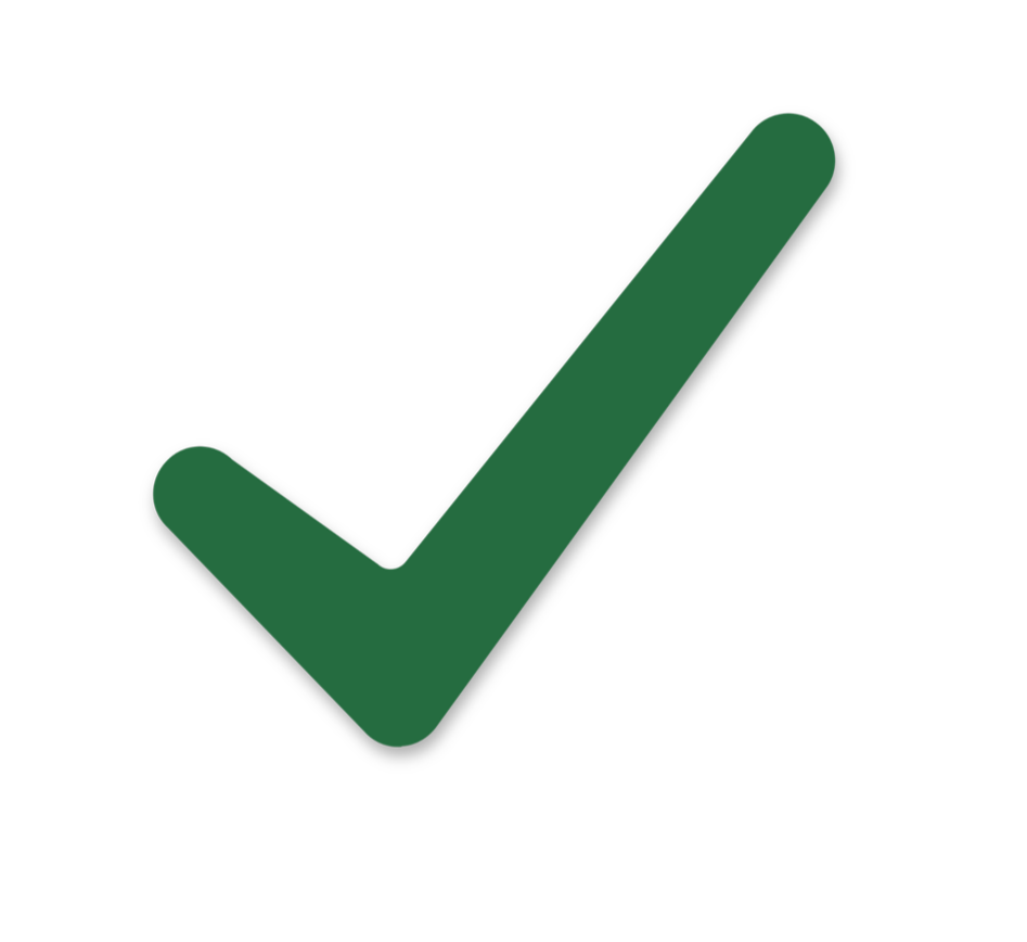 Close-up of a large green checkmark symbol on a black background.