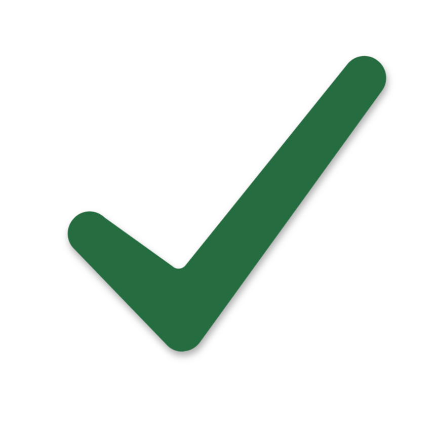 A large green checkmark symbol on a black background.