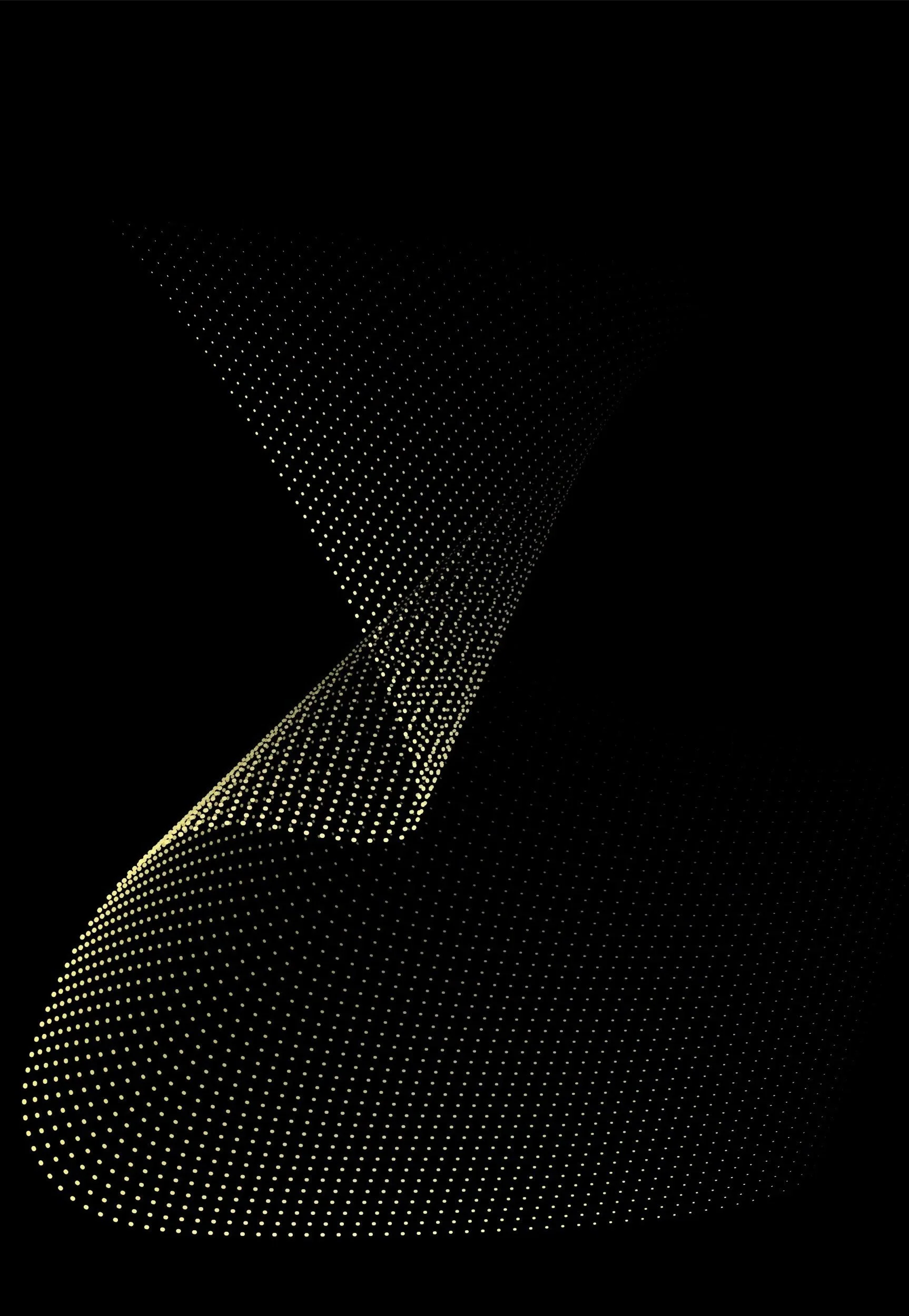 Abstract digital art featuring a dark background with a glowing, golden dotted 3D shape resembling a twisted, elongated loop or ribbon.