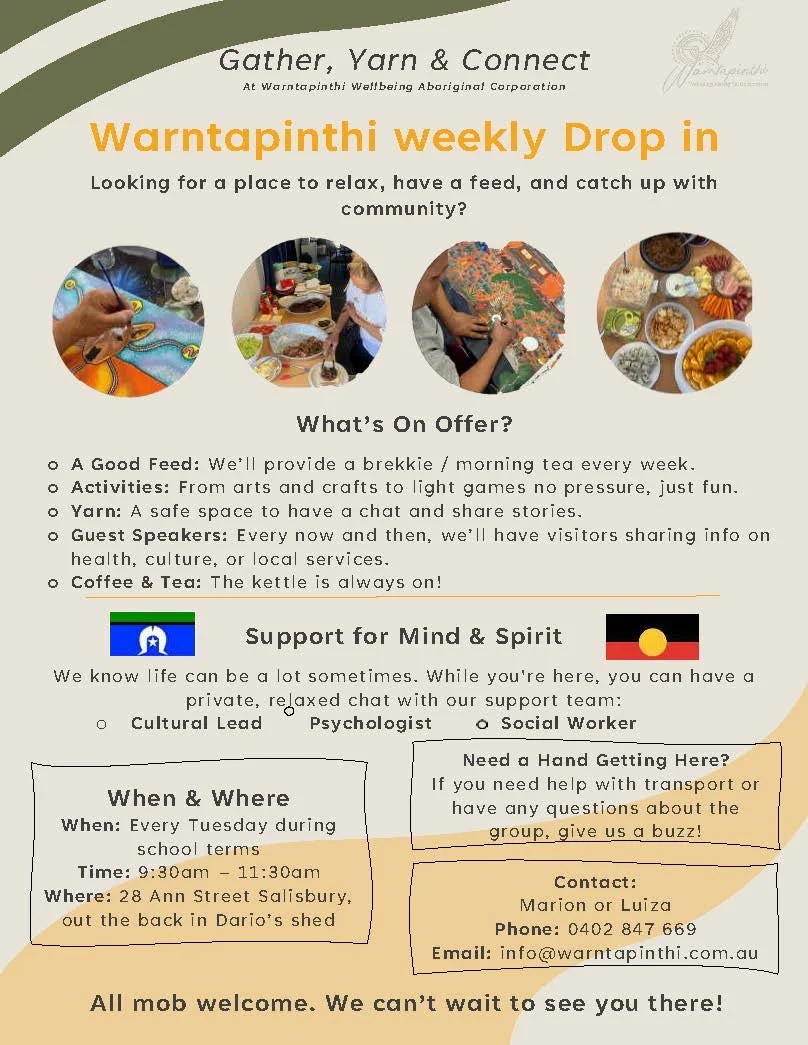 A screenshot of a Warntapinthi weekly Drop in Flyer. Clicking on it will download the flyer in PDF Format.