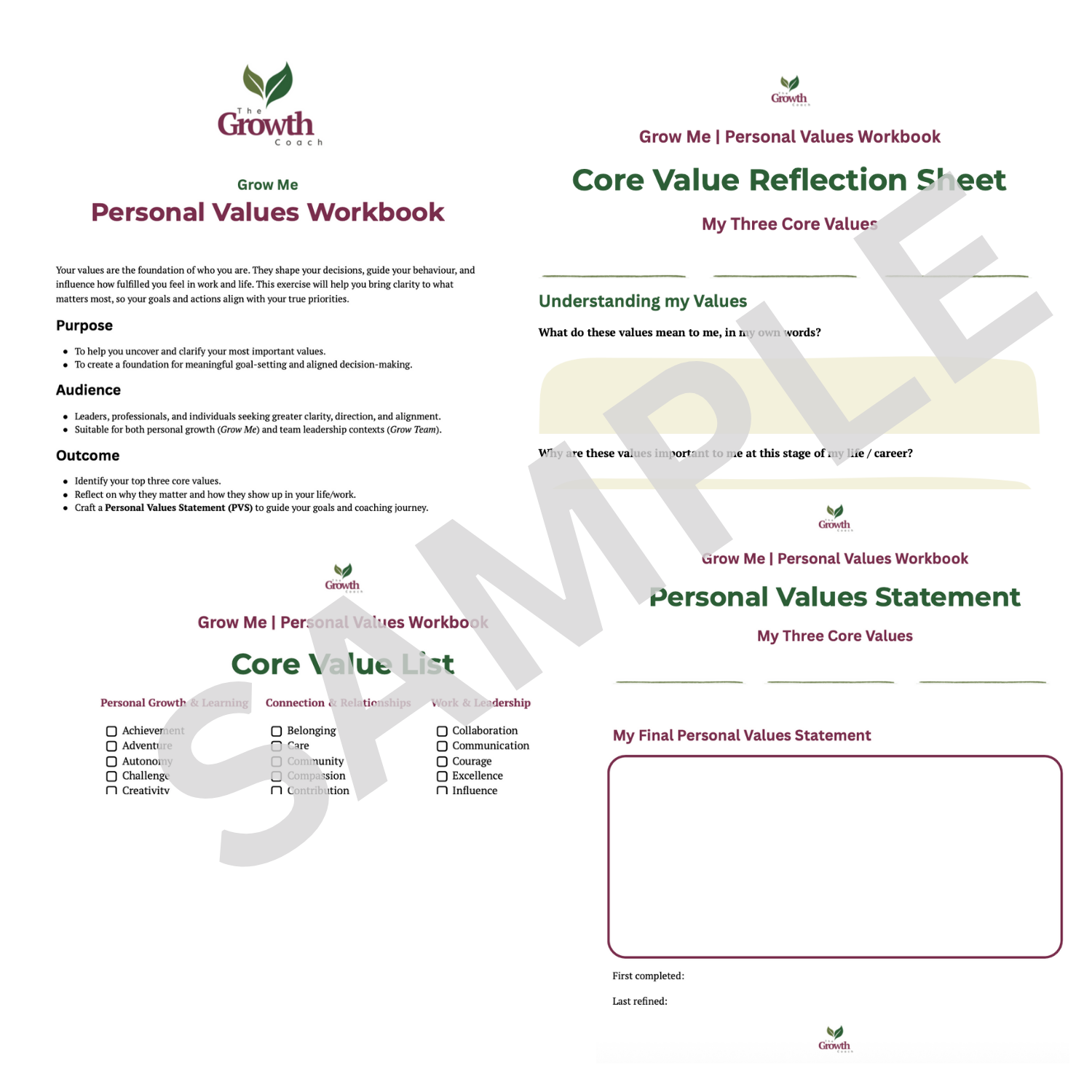 Example pages from the workbook, watermarked