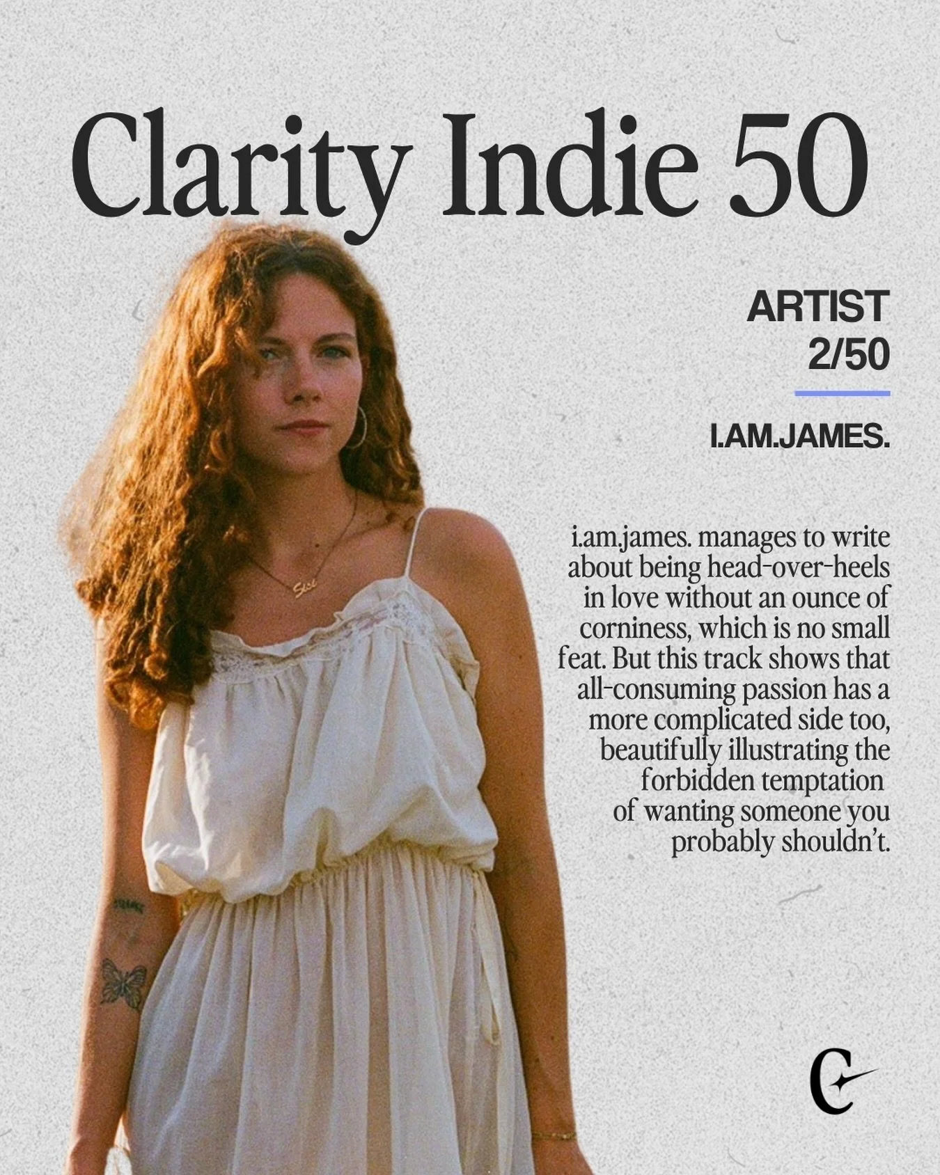 @__i.am.james.__ has a way of writing about love that doesn&rsquo;t shy away from the complicated parts.

Stay tuned as we keep counting down to the Spring 2026 Clarity Indie 50 on April 30th.
.
.
.
#clarityindie50 #clarityplaylists #singersongwriter