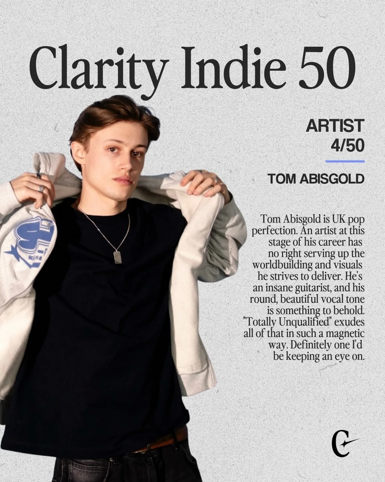 @tomabisgold single &ldquo;Totally Unqualified&rdquo; turns the feeling of not being ready into a song you&rsquo;ll want to listen to on repeat.

We&rsquo;ll keep revealing the artist we&rsquo;ve selected leading up to the Summer Clarity Indie 50 on 