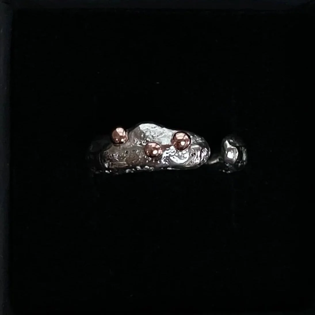 silver and copper organic cast open ring