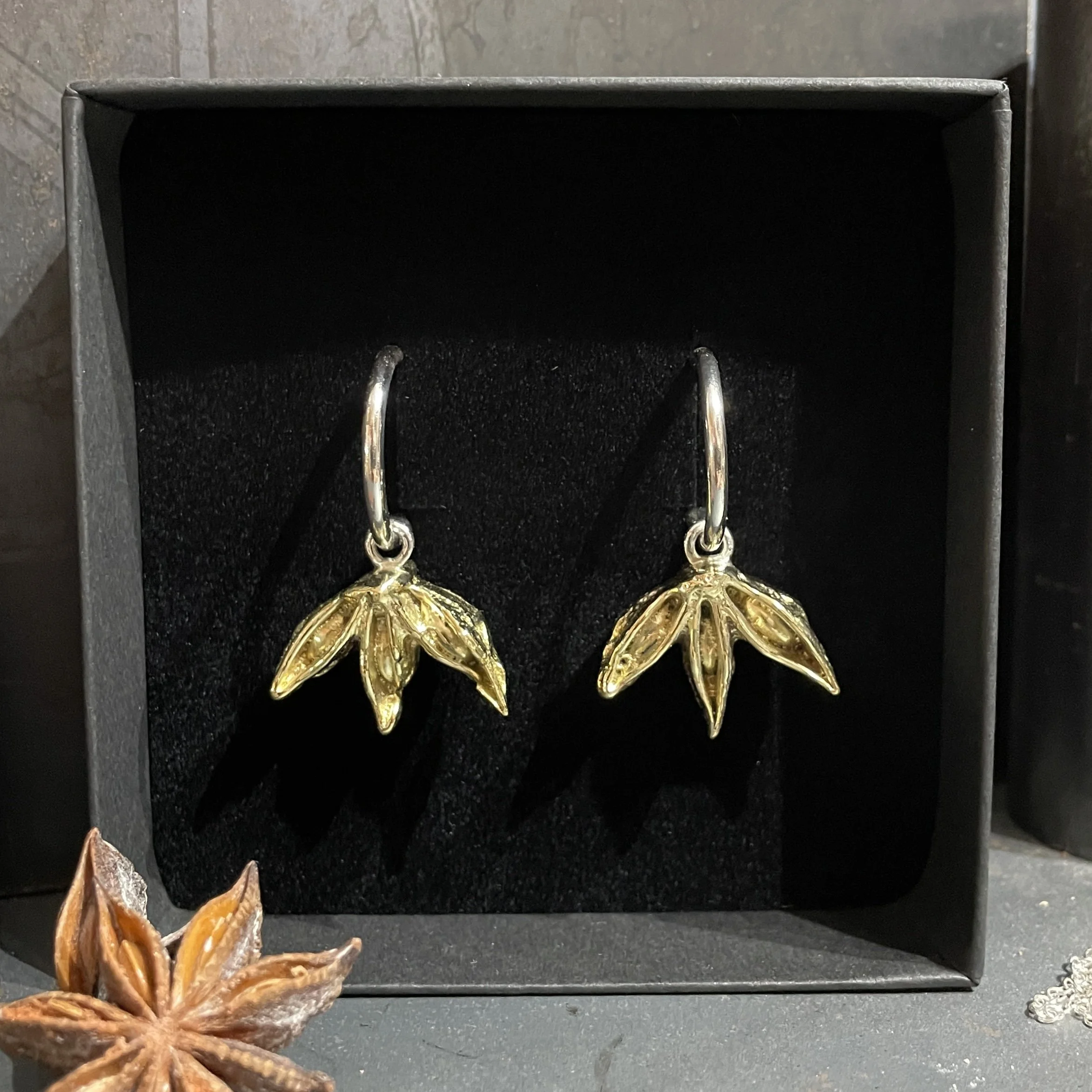 Star Anise Drop Hoop Earrings