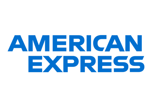 American Express logo in blue text on a white background.