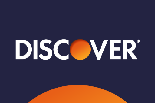 Discover logo with an orange circle replacing the letter 'O' on a dark background.