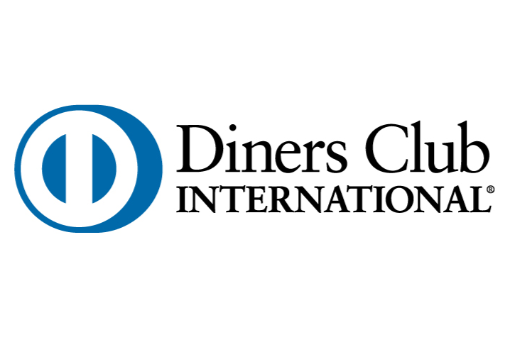 Logo of Diners Club International with blue emblem and black text