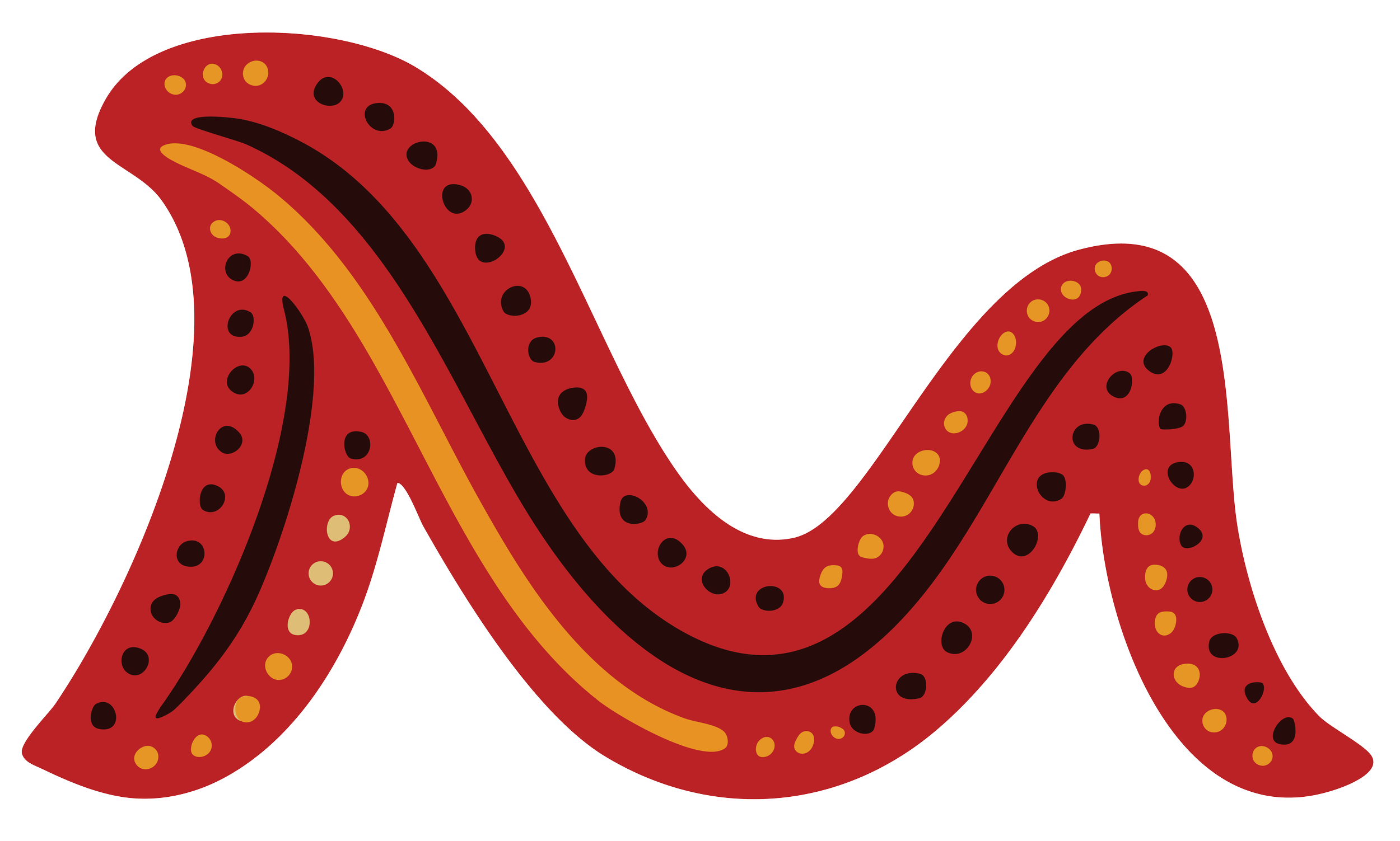 Stylized red snake with black and yellow markings.