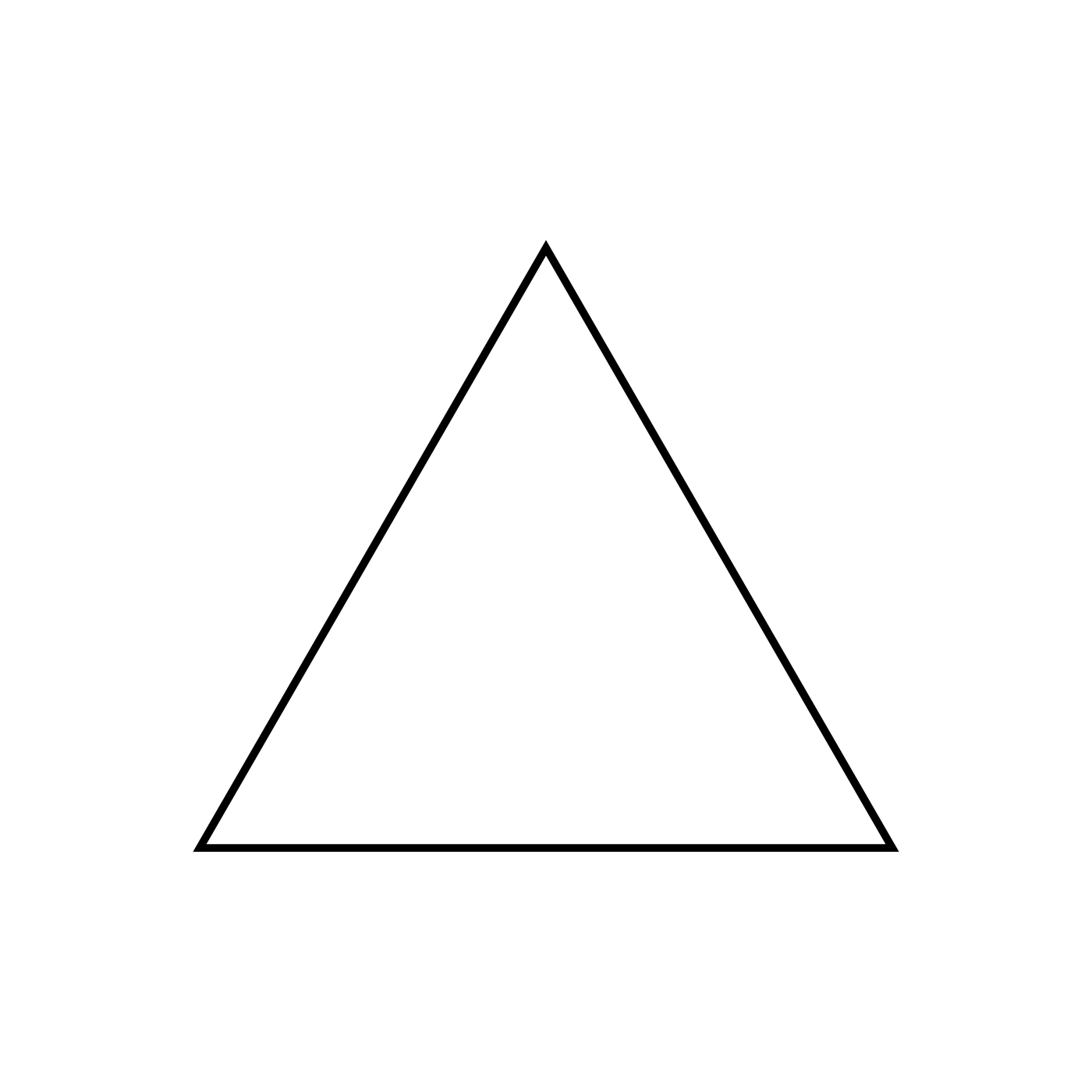 Black outline of an equilateral triangle in the center of a white background.