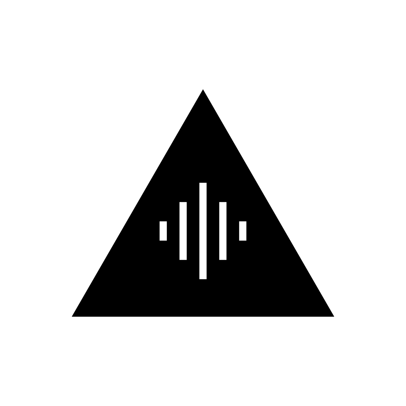 Black triangle with white vertical lines and shapes inside.