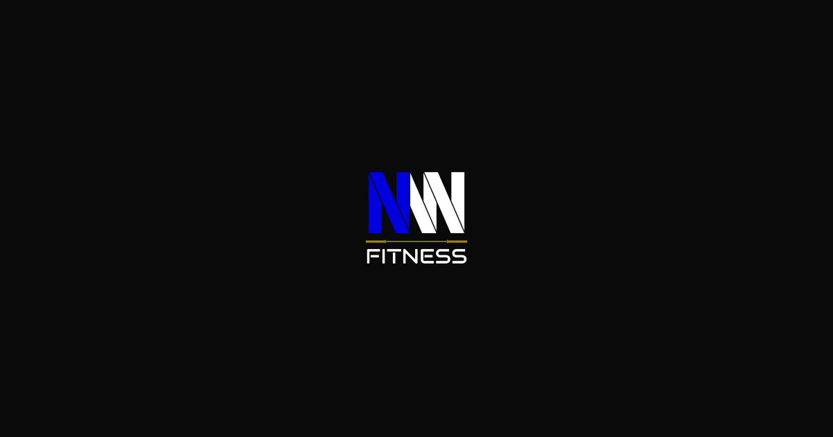 Black background with a central logo featuring stylized 'NN' in blue, white, and black along with the word 'FITNESS' in white underneath.