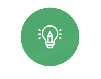 A white light bulb icon in the center of a green circle.